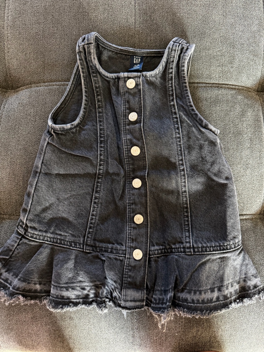 GAP Washed Black Denim Ruffle-Hem Button Dress